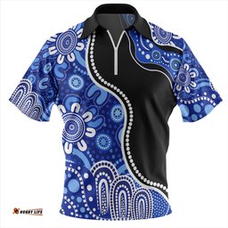 Australia Aboriginal Dot Painting Blue Zip Polo Shirt