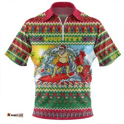 Australia Christmas Custom Surfing Santa Zip Polo Shirt