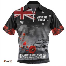 Australia Anzac Day Guardian Of The Seas Lest We Forget Zip Polo Shirt