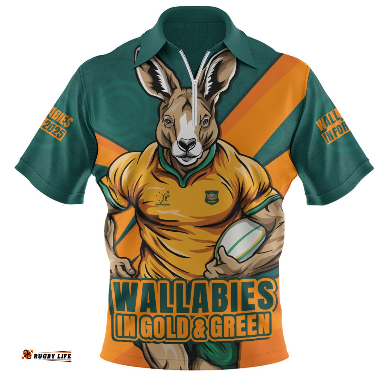 Aussie Wallabies Aboriginal Strength Wear Wallabies Rugby Edition Orange Zip Polo Shirt