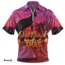 Australia Christmas Kangaroo Camping Aussie Outback Merry Christmas Zip Polo Shirt