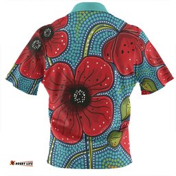 Australia Flowers Aboriginal Aboriginal Dot Art Of Australian Poppy Flower Painting Zip Polo Shirt