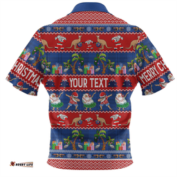 Australia Christmas Custom Tropical Ugly Xmas Santa Dapping And Dancing Zip Polo Shirt