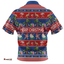 Australia Christmas Custom Tropical Ugly Xmas Santa Dapping And Dancing Zip Polo Shirt