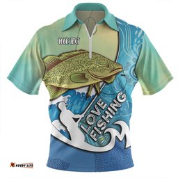 Australia Fishing Aboriginal Fishing Custom Love Fishing Murray Cod In Aboriginal Art Patterns Zip Polo Shirt
