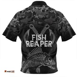 Australia Fishing Custom Fish Reaper Fish Skeleton Grey Zip Polo Shirt