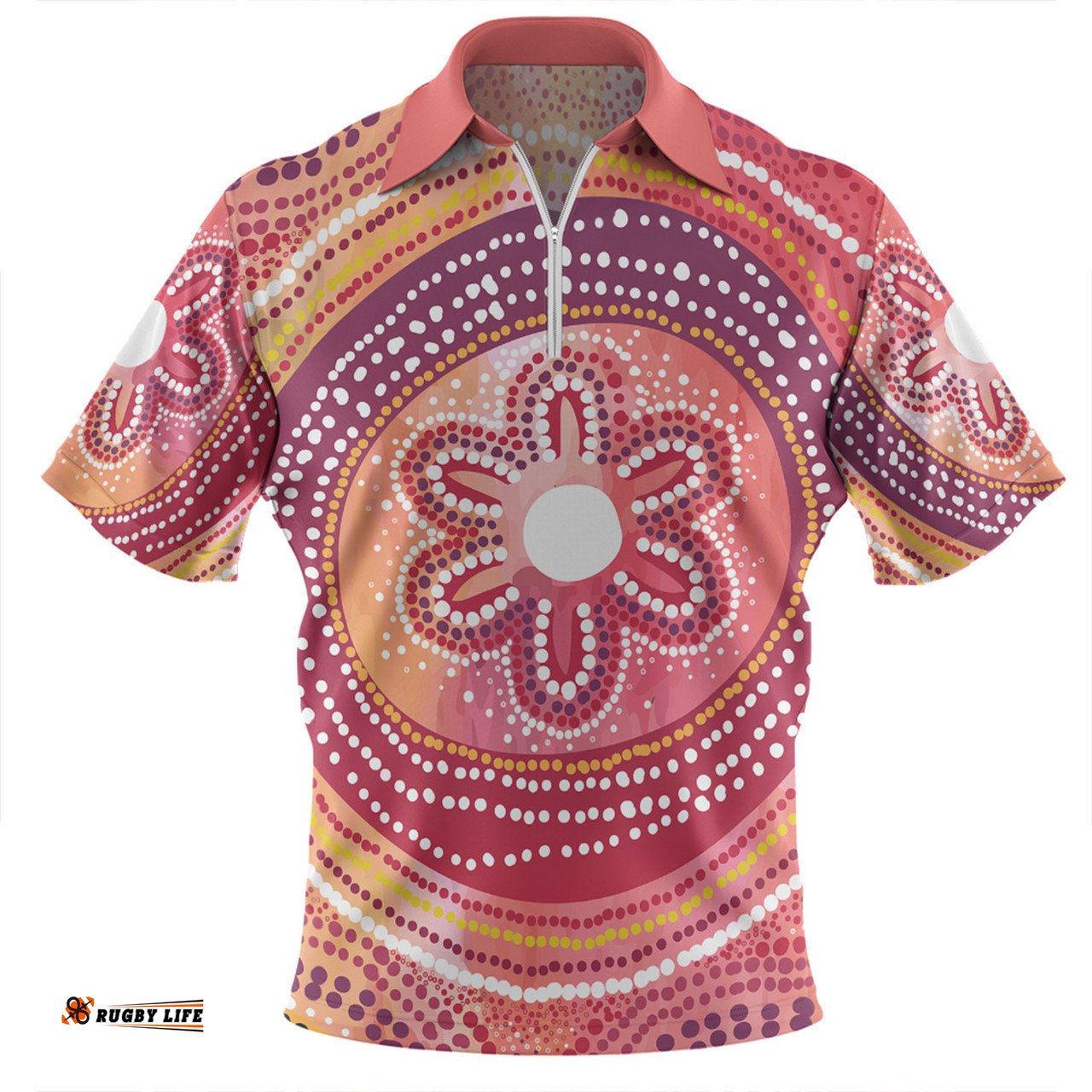 Australia Dot Painting Inspired Aboriginal Aboriginal Style Dot Zip Polo Shirt