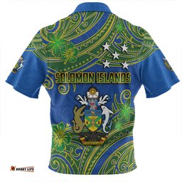 Australia South Sea Islanders Solomon Islands Symbol In Polynesian Patterns With Tropical Flowers Style Zip Polo Shirt