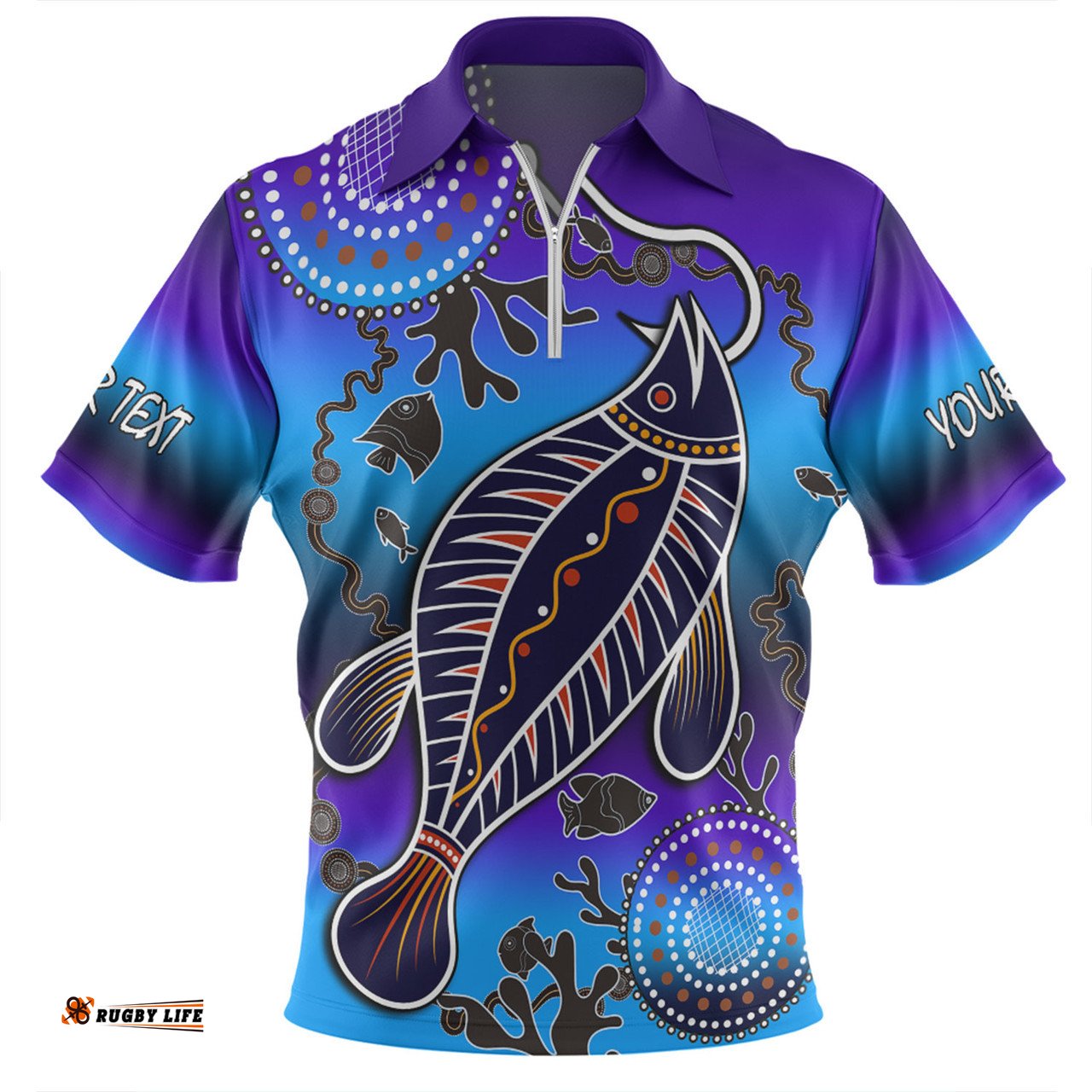 Australia Fishing Aboriginal Fishing Custom Hooked On Fishing With Aboriginal Patterns Zip Polo Shirt