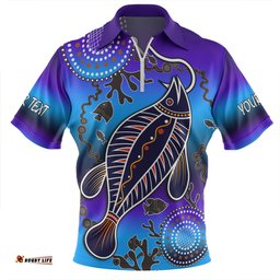 Australia Fishing Aboriginal Fishing Custom Hooked On Fishing With Aboriginal Patterns Zip Polo Shirt