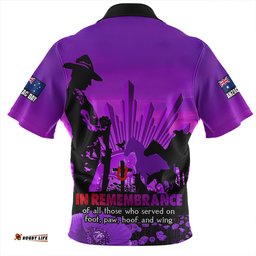 Australia Anzac Day Animal Companions Forever Remembered Zip Polo Shirt