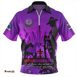 Australia Anzac Day Animal Companions Forever Remembered Zip Polo Shirt