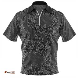 Australia Dot Painting Inspired Aboriginal Aboriginal Dot Grey Art With Animals Zip Polo Shirt