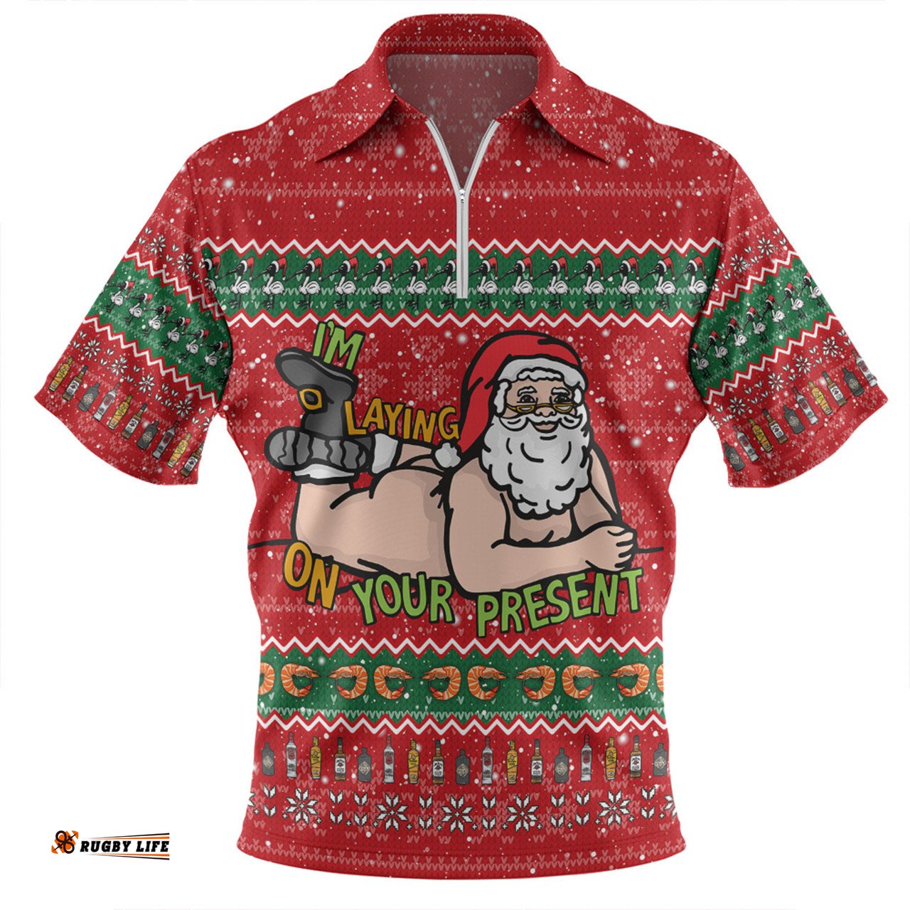 Australia Christmas Custom Merry Chrismas I'm Laying On Your Present Zip Polo Shirt