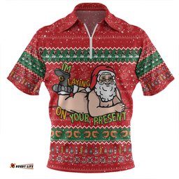 Australia Christmas Custom Merry Chrismas I'm Laying On Your Present Zip Polo Shirt