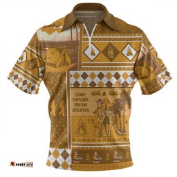 Australia Camping Christmas Xmas Camping With Kangaroo Vintage Zip Polo Shirt