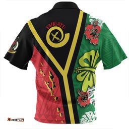 Australia South Sea Islanders Vanuatu Flag With Habiscus Flowers Zip Polo Shirt
