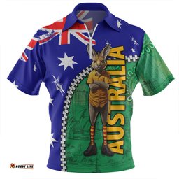 Australia Custom Kangaroo Happy Australia Day Zip Polo Shirt