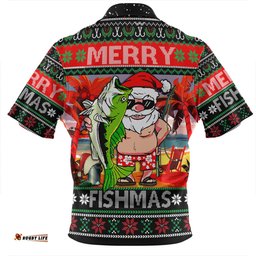 Australia Christmas Fishing Merrry Fishmas Angler Santa Claus Zip Polo Shirt