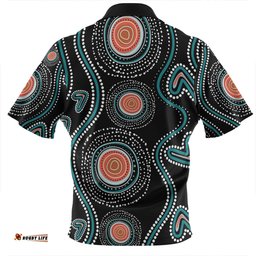 Australia Dot Painting Inspired Aboriginal Aboriginal Green Dot Patterns Art Painting Zip Polo Shirt