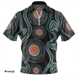 Australia Dot Painting Inspired Aboriginal Aboriginal Green Dot Patterns Art Painting Zip Polo Shirt