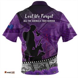 Australia Anzac Day Lest We Forget Historical Footage Of Animals Zip Polo Shirt