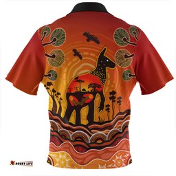 Australia Aboriginal Indigenous Kangaroo With Dot Painting Pattern Zip Polo Shirt