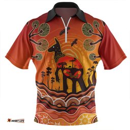 Australia Aboriginal Indigenous Kangaroo With Dot Painting Pattern Zip Polo Shirt
