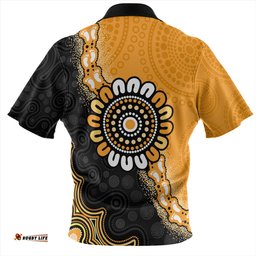Australia Aboriginal Indigenous Dot Painting Half People Setting Symbols Zip Polo Shirt