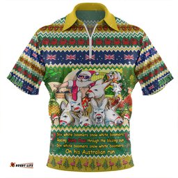 Australia Christmas Custom Six White Boomers Zip Polo Shirt