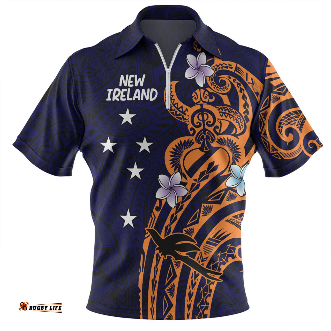 Australia South Sea Islanders New Ireland Flag With Polynesian Pattern Zip Polo Shirt