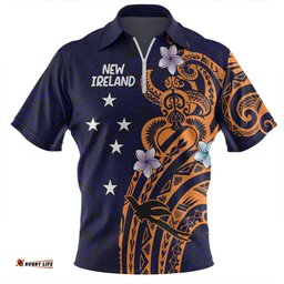 Australia South Sea Islanders New Ireland Flag With Polynesian Pattern Zip Polo Shirt