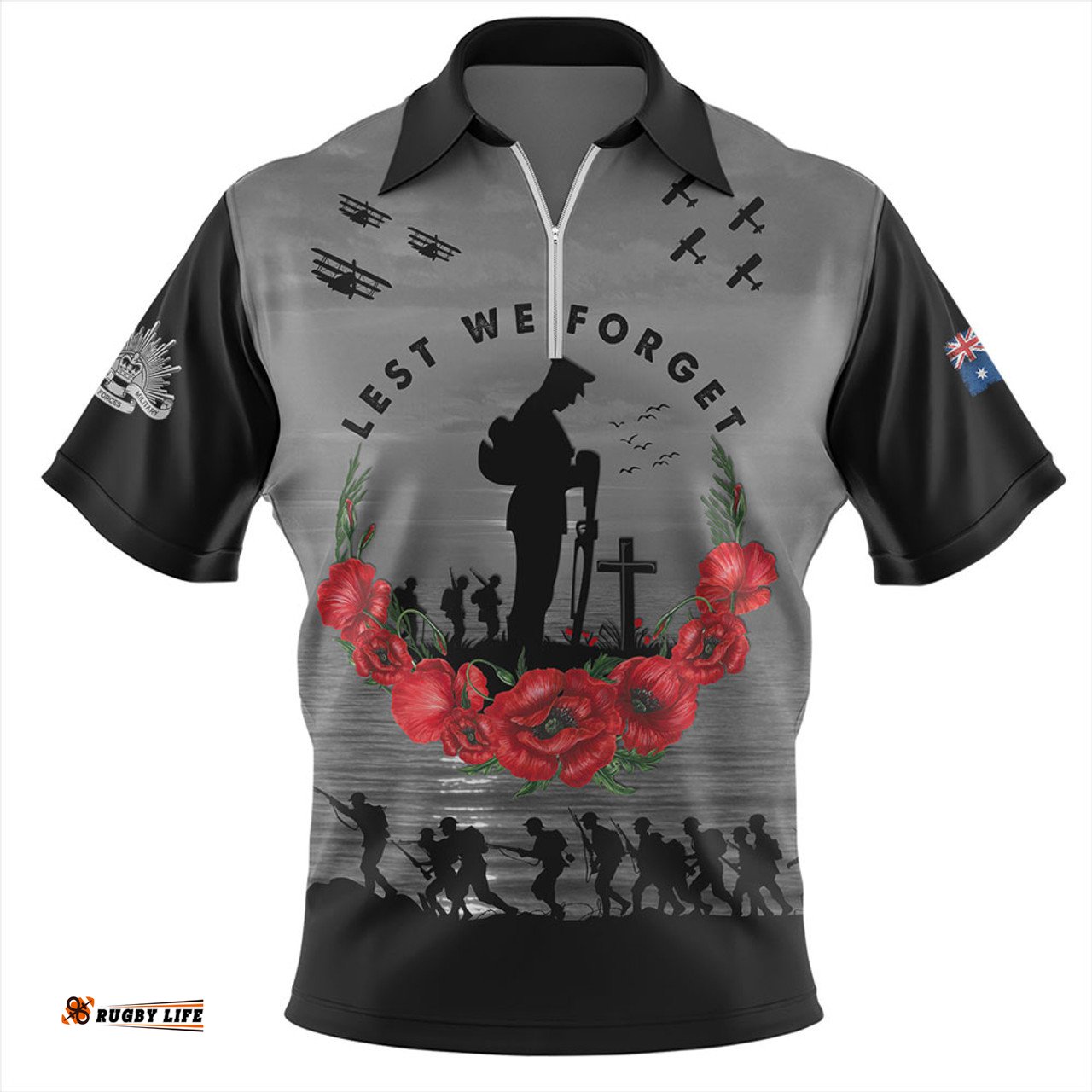 Australia Anzac Day Remembering Our Fallen Heroes Zip Polo Shirt