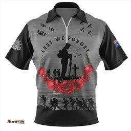 Australia Anzac Day Remembering Our Fallen Heroes Zip Polo Shirt