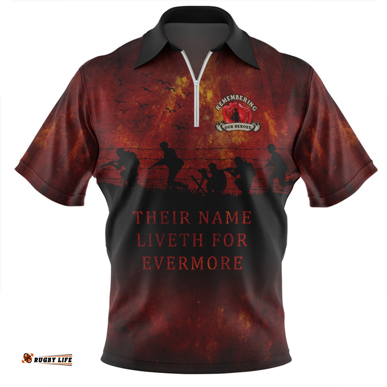 Australia Anzac Day Their Name Liveth For Evermore Dark Grunge Style Zip Polo Shirt