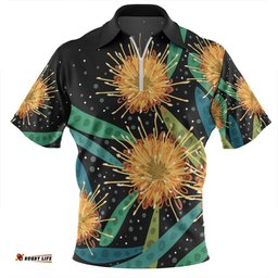 Australia Flowers Aboriginal Australian Yellow Hakea Flower Art Zip Polo Shirt