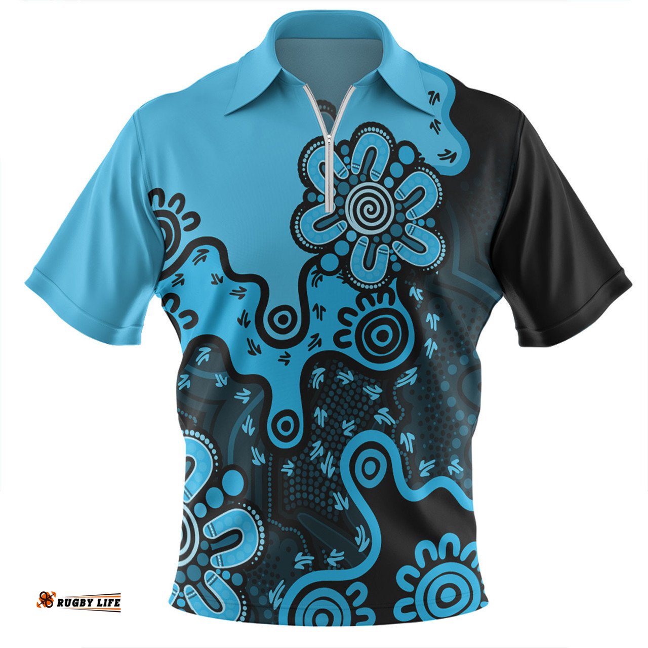 Australia Aboriginal Style Of Background Blue Zip Polo Shirt
