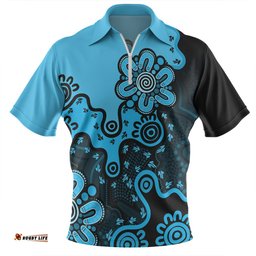 Australia Aboriginal Style Of Background Blue Zip Polo Shirt
