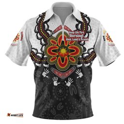 Australia Aboriginal Inspired Naidoc Symbol Pattern White Zip Polo Shirt