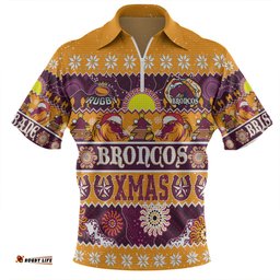 Brisbane Broncos Christmas Aboriginal Custom Indigenous Knitted Ugly Xmas Style Zip Polo Shirt