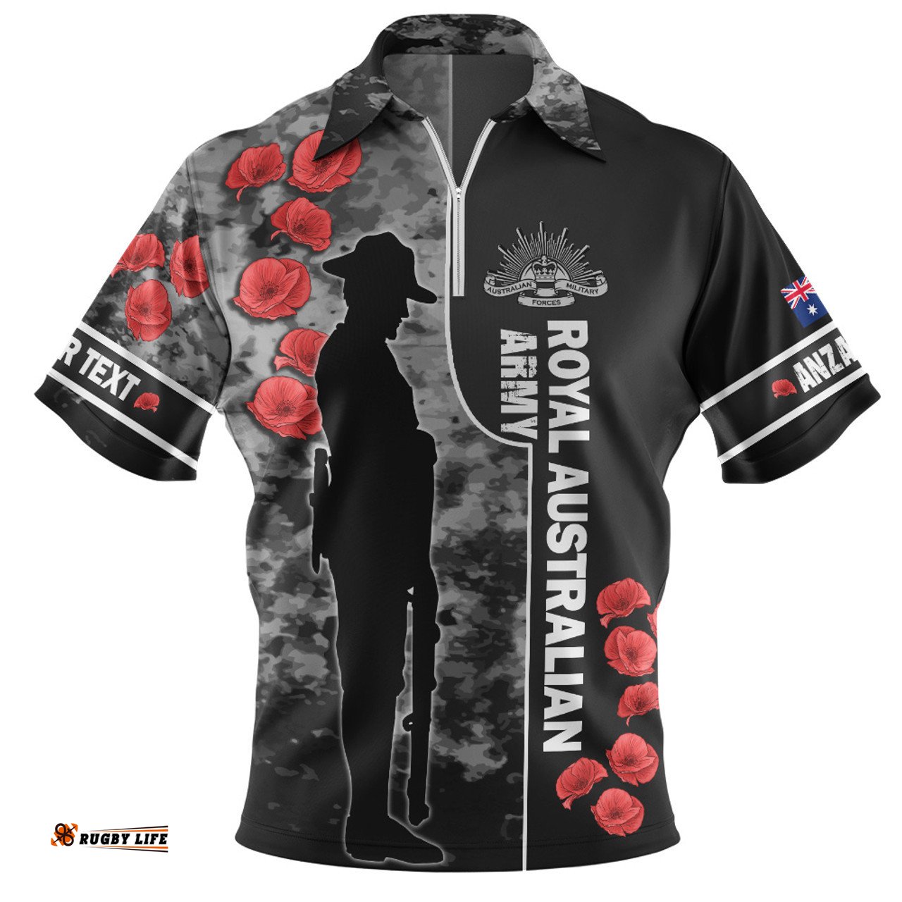 Australia Custom Royal Australian Army Anzac Day Camouflage Style Zip Polo Shirt
