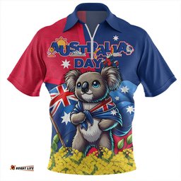 Australia Golden Wattle And Koala Australia Day Celebration Zip Polo Shirt
