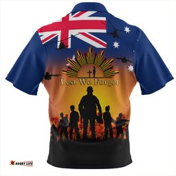Australia Anzac Flag With Soldiers Sunset Zip Polo Shirt