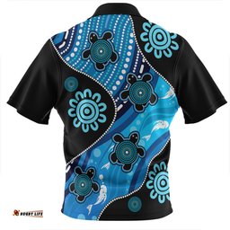 Australia Aboriginal Inspired Dreamtime River And Turtles Dot Art Painting Zip Polo Shirt