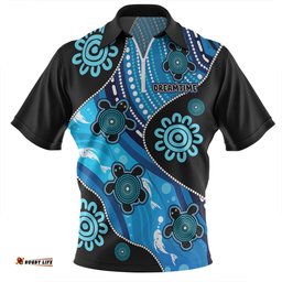 Australia Aboriginal Inspired Dreamtime River And Turtles Dot Art Painting Zip Polo Shirt