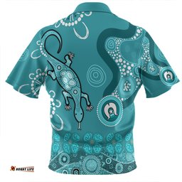 Australia Goanna Aboriginal Indigenous Dot Goanna (Teal Blue) Zip Polo Shirt