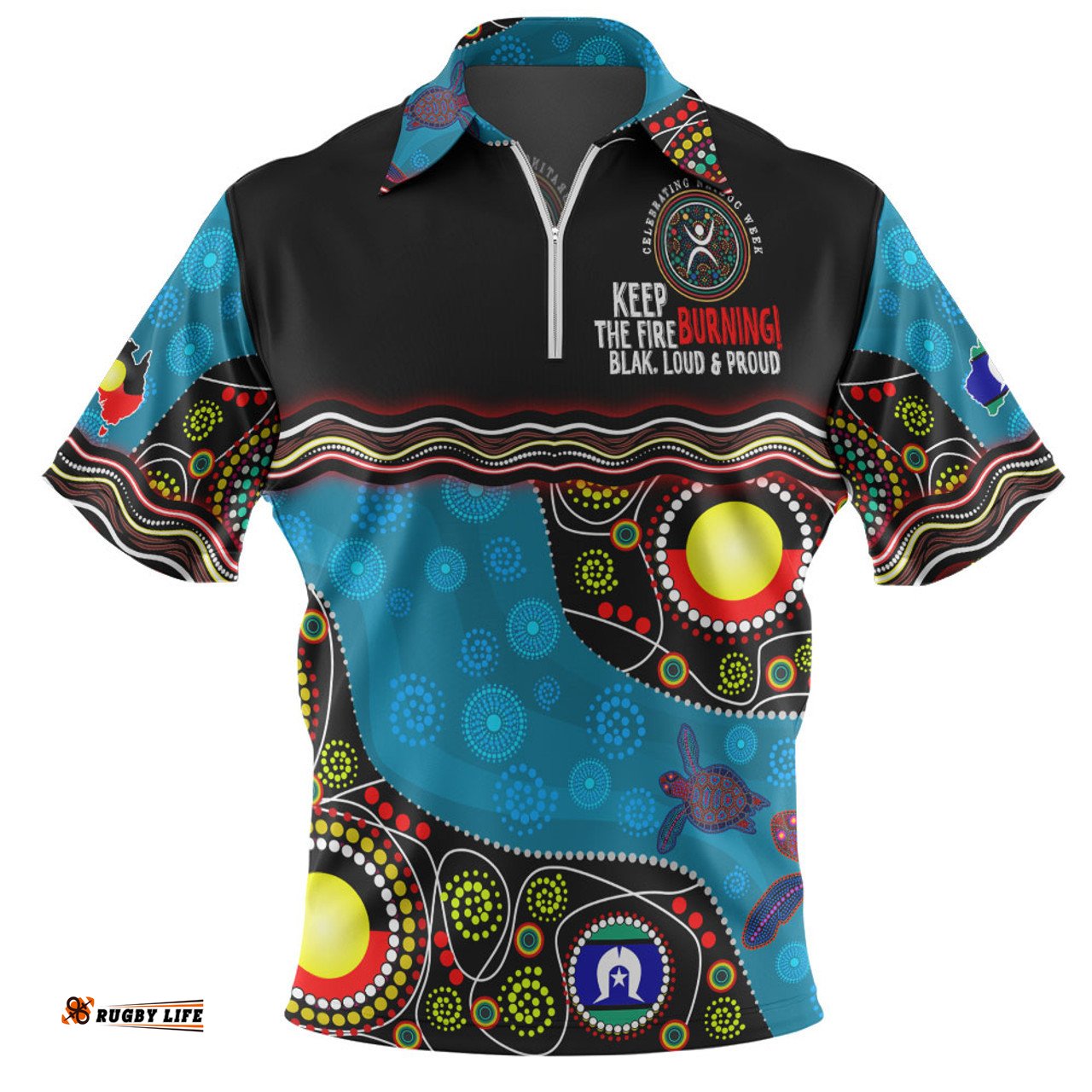 Australia Custom Naidoc Week Culture Art With River And Tortoise Aboriginal Zip Polo Shirt