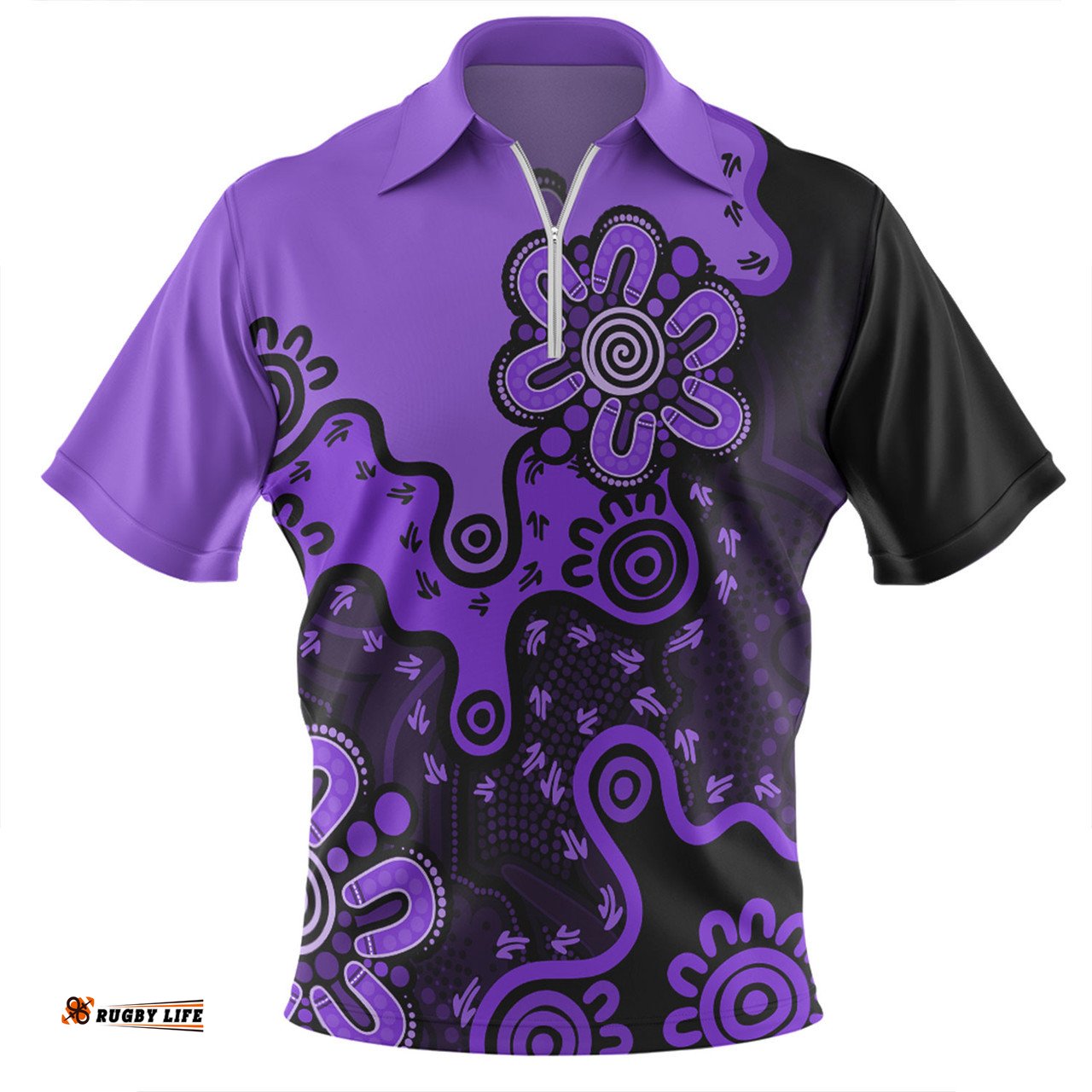 Australia Aboriginal Style Of Background Purple Zip Polo Shirt