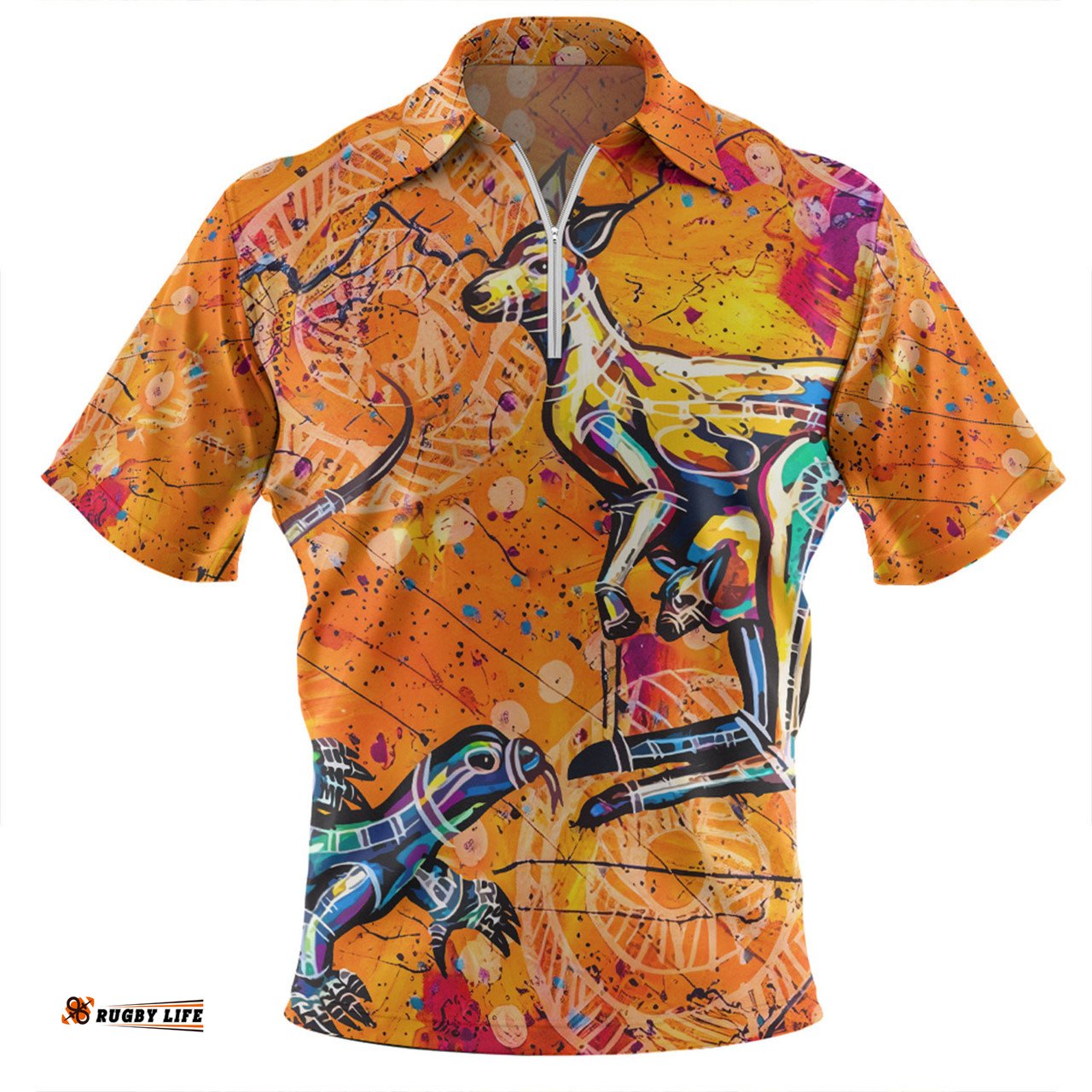 Australia Kangaroo Aboriginal Australia Kangaroo And Goanna Zip Polo Shirt
