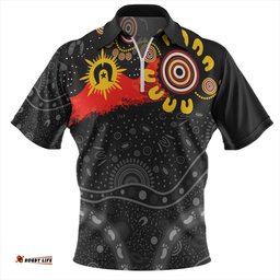 Australia Aboriginal Indigenous Dot Painting With Flag Zip Polo Shirt